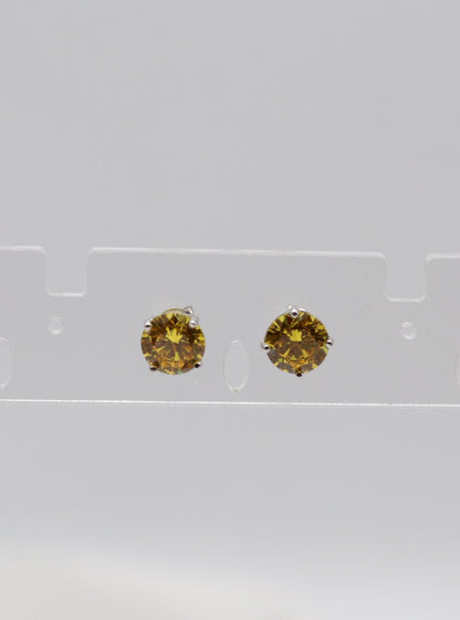 Golden Yellow Crystal Stud Earrings – Classic Round Solitaire Studs