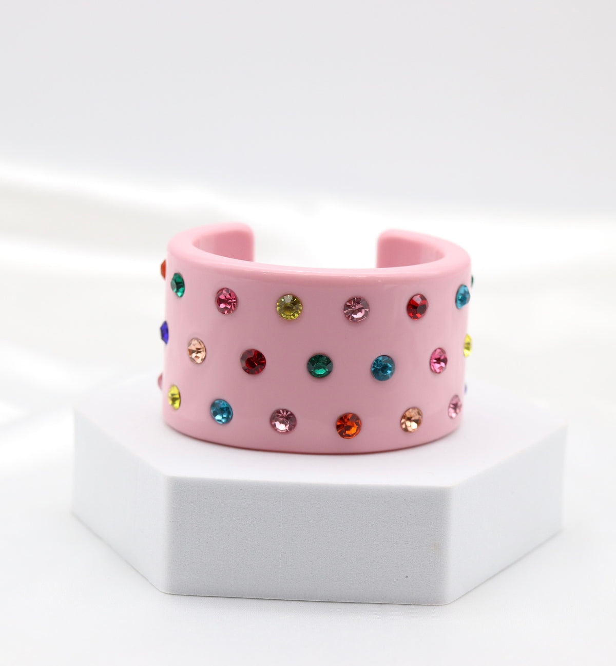 Pink Multicolor Crystal Wide Acrylic Cuff Bracelet