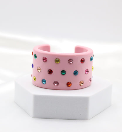 Pink Multicolor Crystal Wide Acrylic Cuff Bracelet