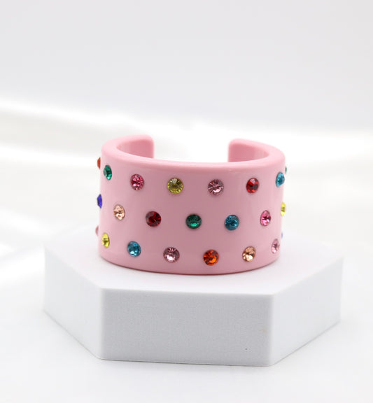 Pink Multicolor Crystal Wide Acrylic Cuff Bracelet