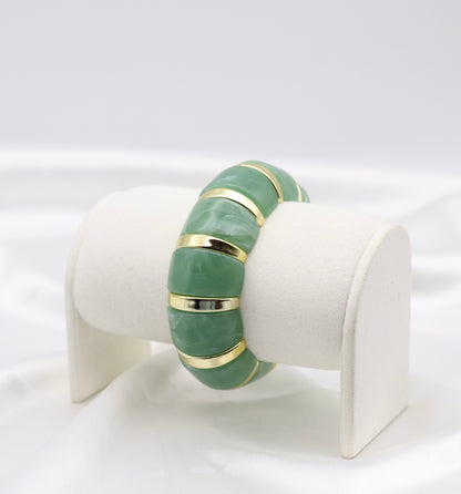 Seafoam Green Marble Stretch Bracelet with Polished Gold Accents