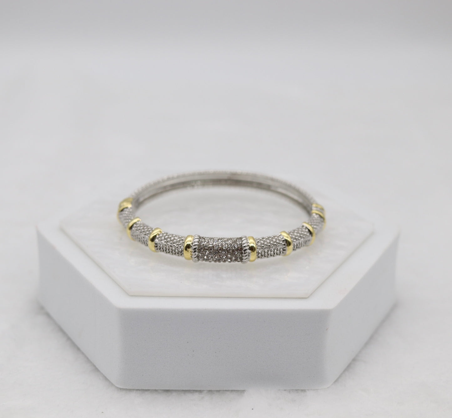 Two-Tone Pave Hinged Bangle Bracelet