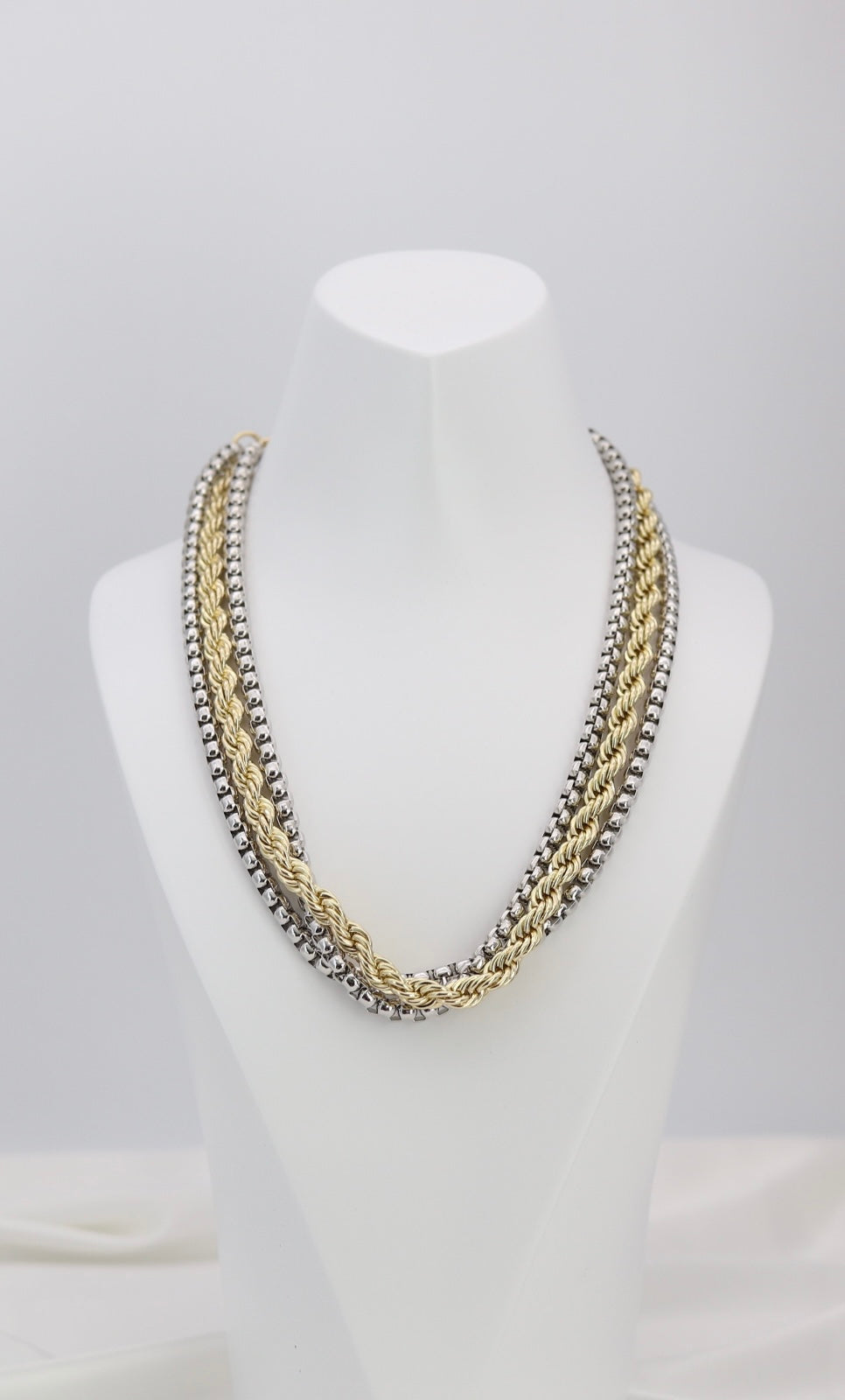 Mixed Metal Layered Rope & Beaded Chain Necklace