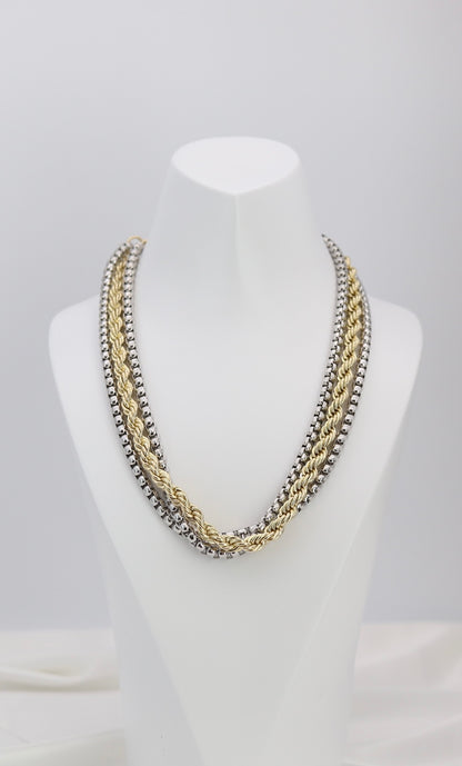 Mixed Metal Layered Rope & Beaded Chain Necklace