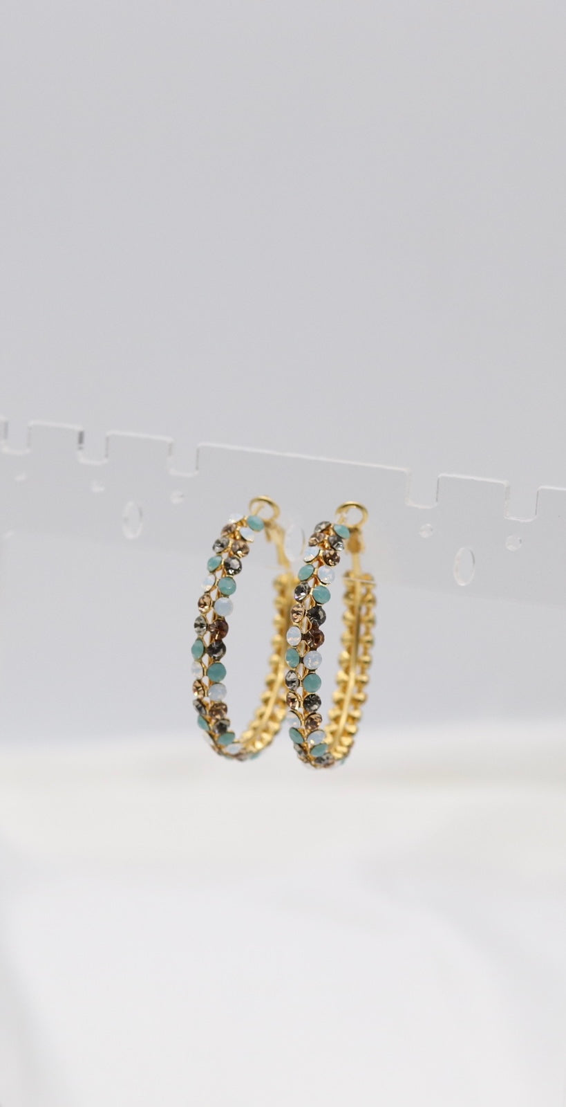 Teal & Champagne Crystal Hoop Earrings