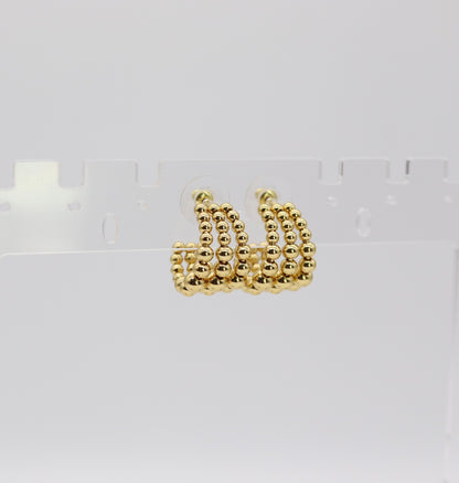 Triple Row Gold Beaded Hoop Earrings