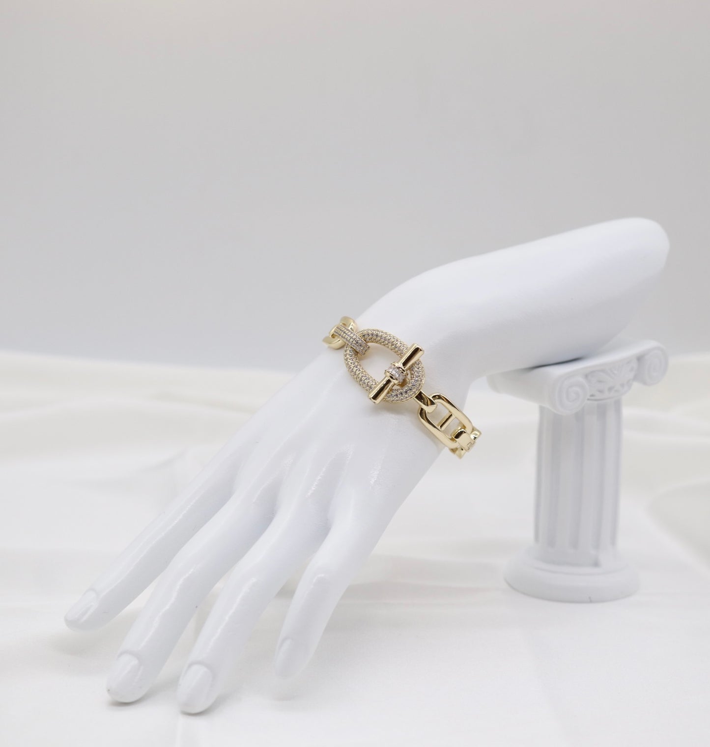 Gold Pavé Oval Link Statement Toggle Bangle