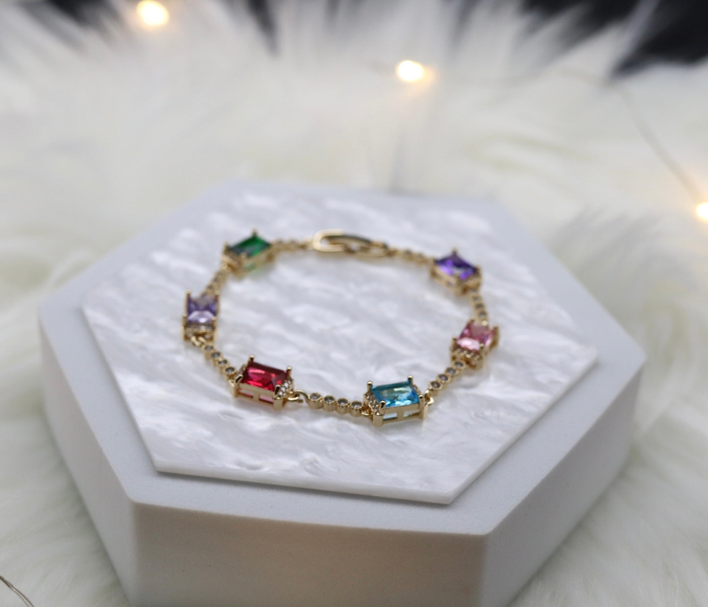 Variety Colored Gemstones Tennis Bracelet