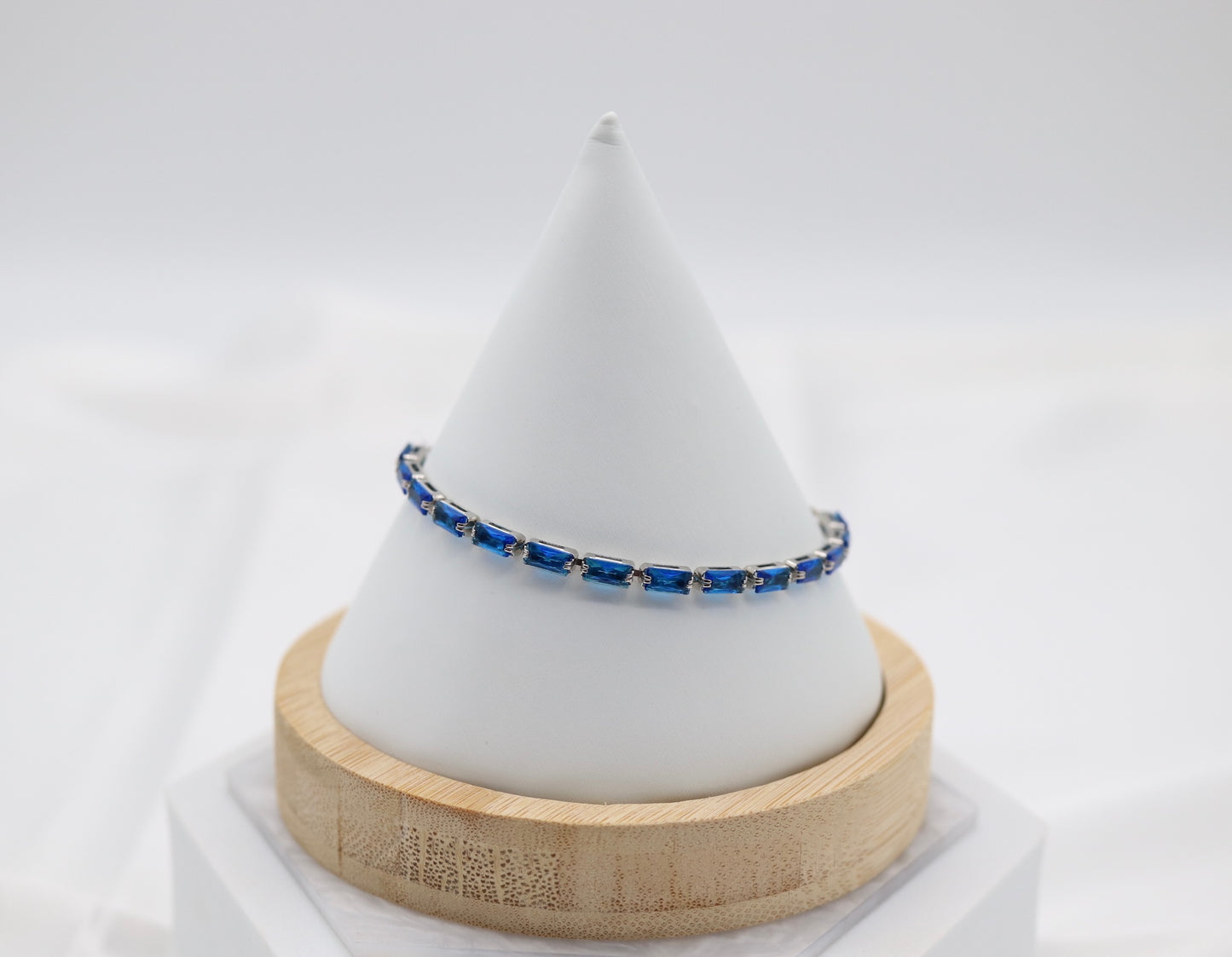 Navy Blue Gemstone Adjustable Silver Bracelet