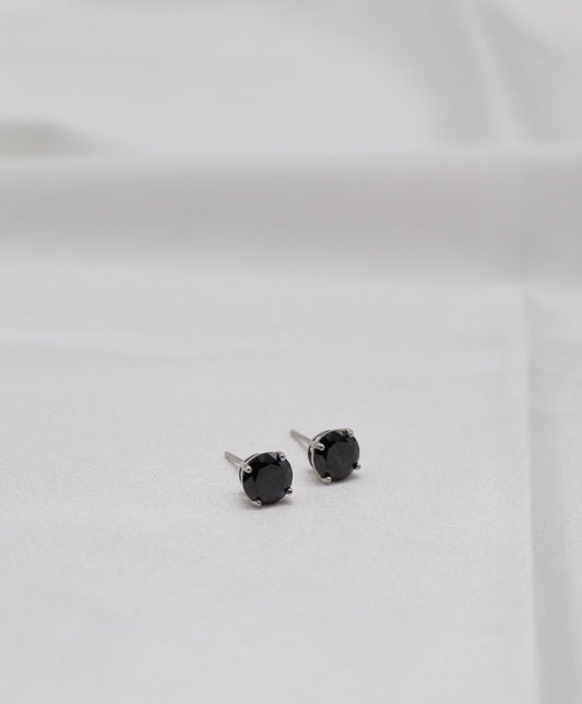 Midnight Black Crystal Stud Earrings – Classic Round Solitaire Studs