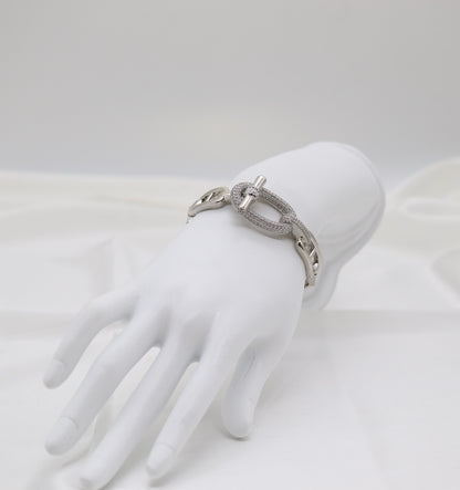 Silver Luxe Pavé Oval Link Toggle Bracelet