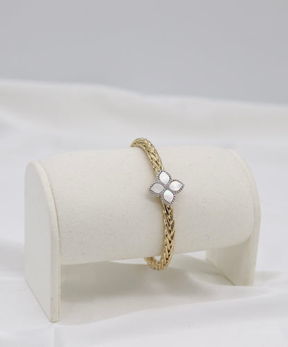 Gold Braided Clover Cuff Bracelet