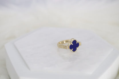 Navy Blue Clover Gold Reversible Ring - Size 7