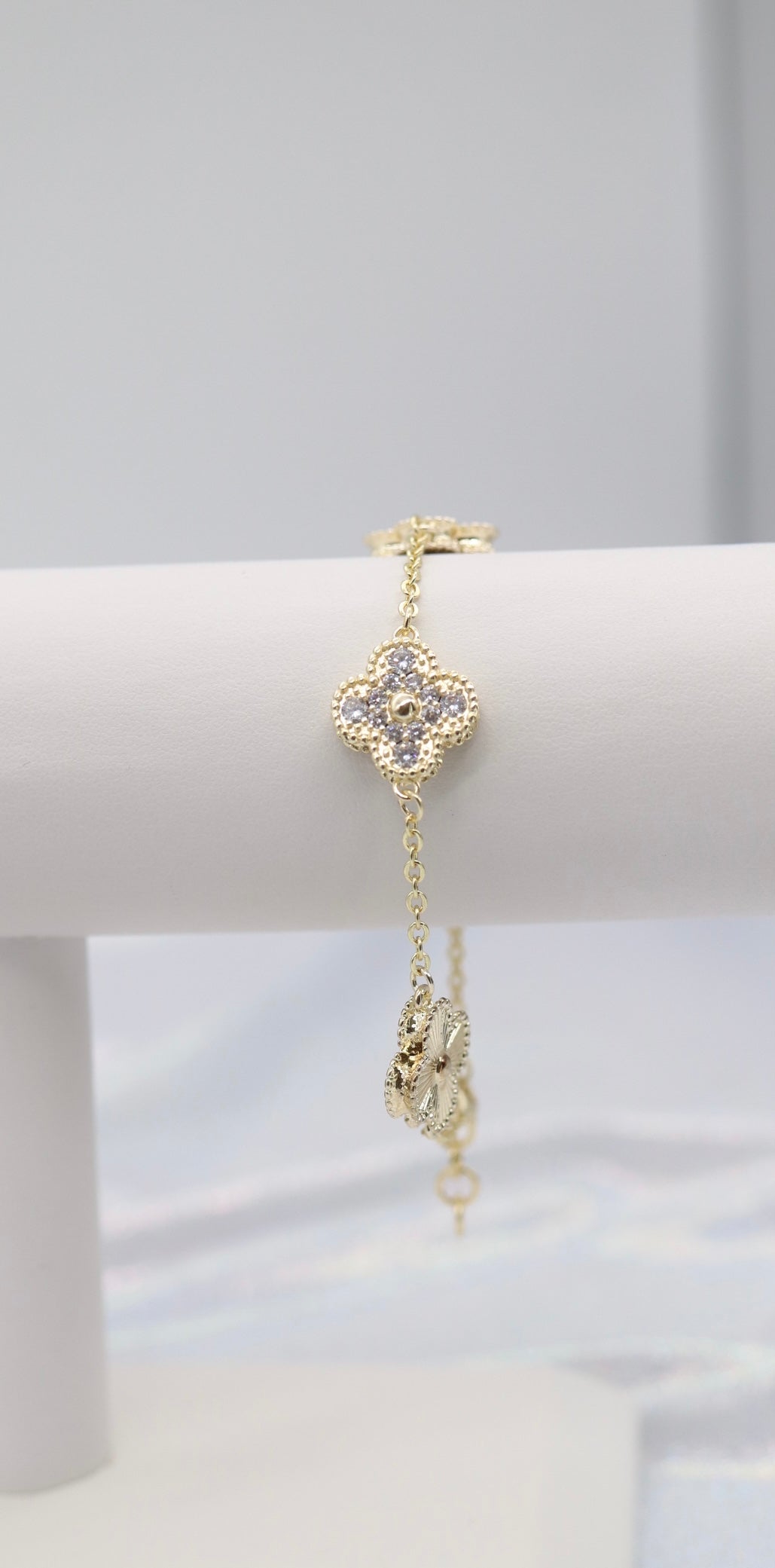 Gold CZ Clover Station Bracelet