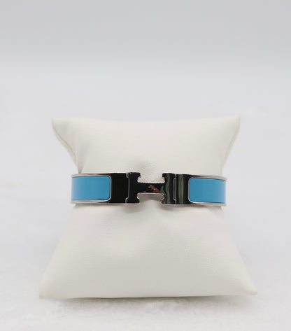 Medium Sleek Silver & Light Blue Enamel Bracelet