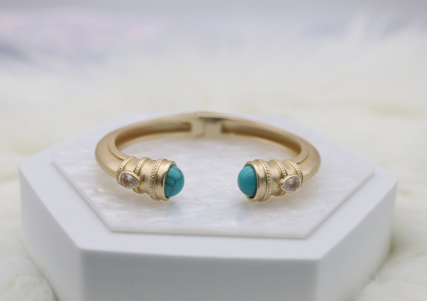 Matte Gold Cuff Bracelet with Turquoise Ends
