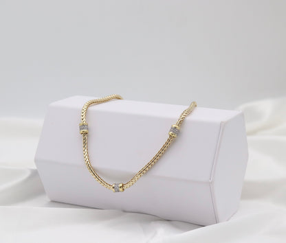 Gold Tone Woven Collar Necklace with Crystal Accent Rings