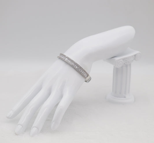 Silver Baguette Stone Bangle Bracelet – Elegant Sparkling Jewelry for Women