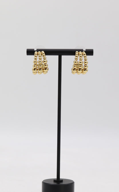 Triple Row Gold Beaded Hoop Earrings