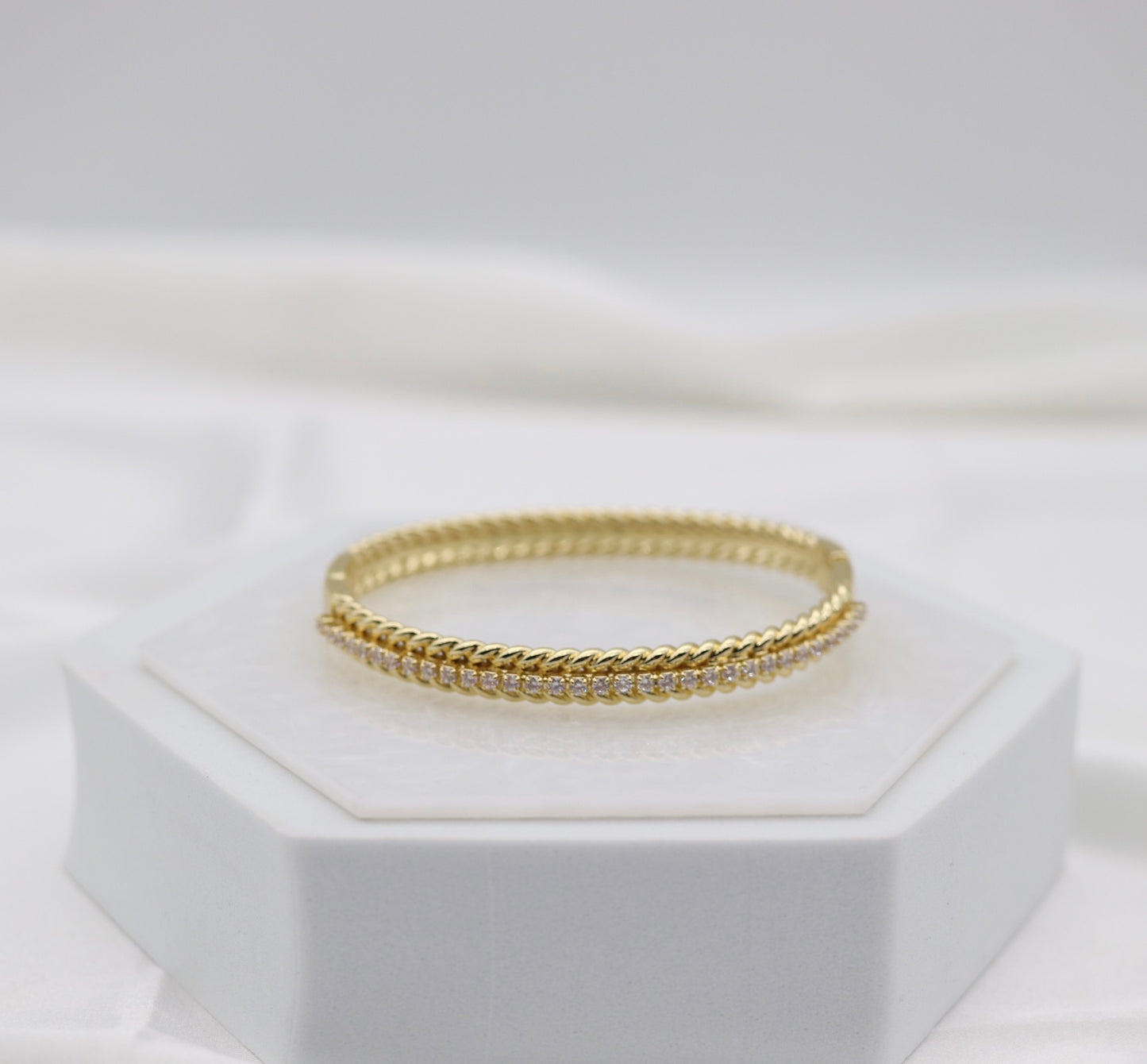 Gold Pavé Rope Bangle Bracelet – Timeless Elegance