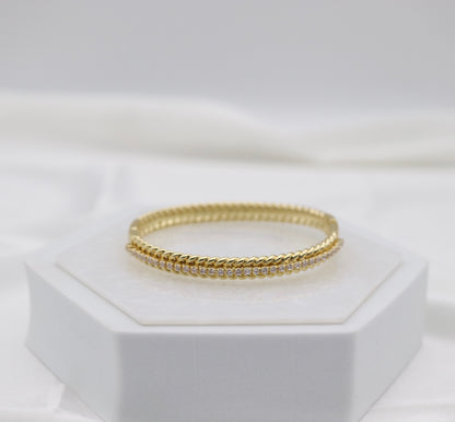 Gold Pavé Rope Bangle Bracelet – Timeless Elegance