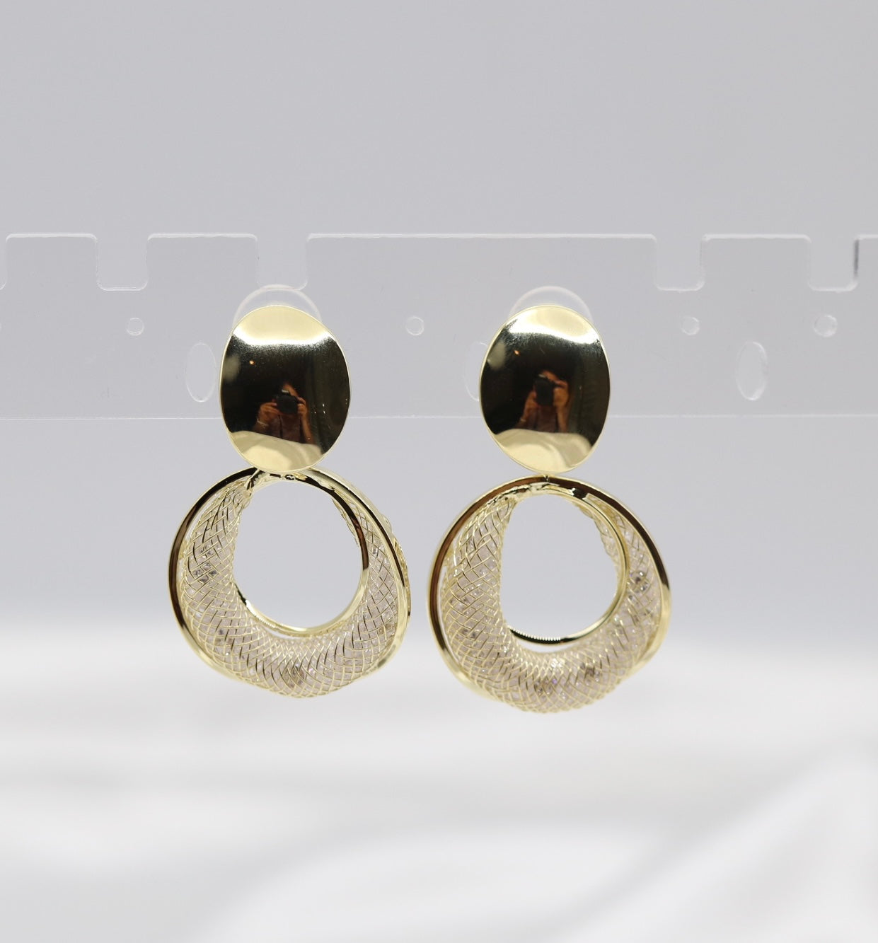 Textured Gold Open Circle Drop Earrings