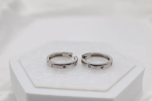 Silver CZ Station Hoop Earrings