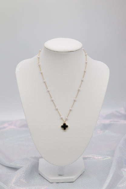 Black Clover Pendant Dainty Pearl Necklace