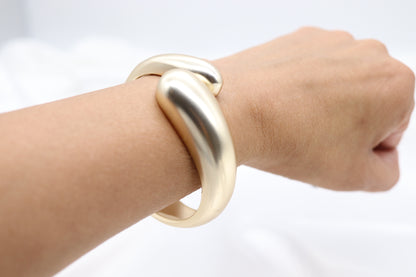 Teardrop Chunky Matte Gold Hinged Cuff Bracelet