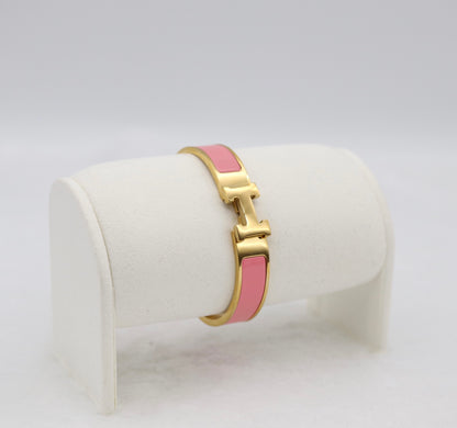 Blush Pink Enamel “H” Bracelet – Gold Tone
