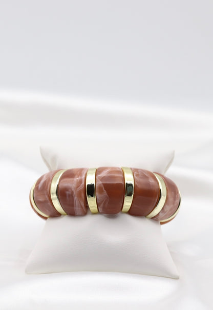 Terracotta Marble Stretch Bracelet with Polished Gold Accents