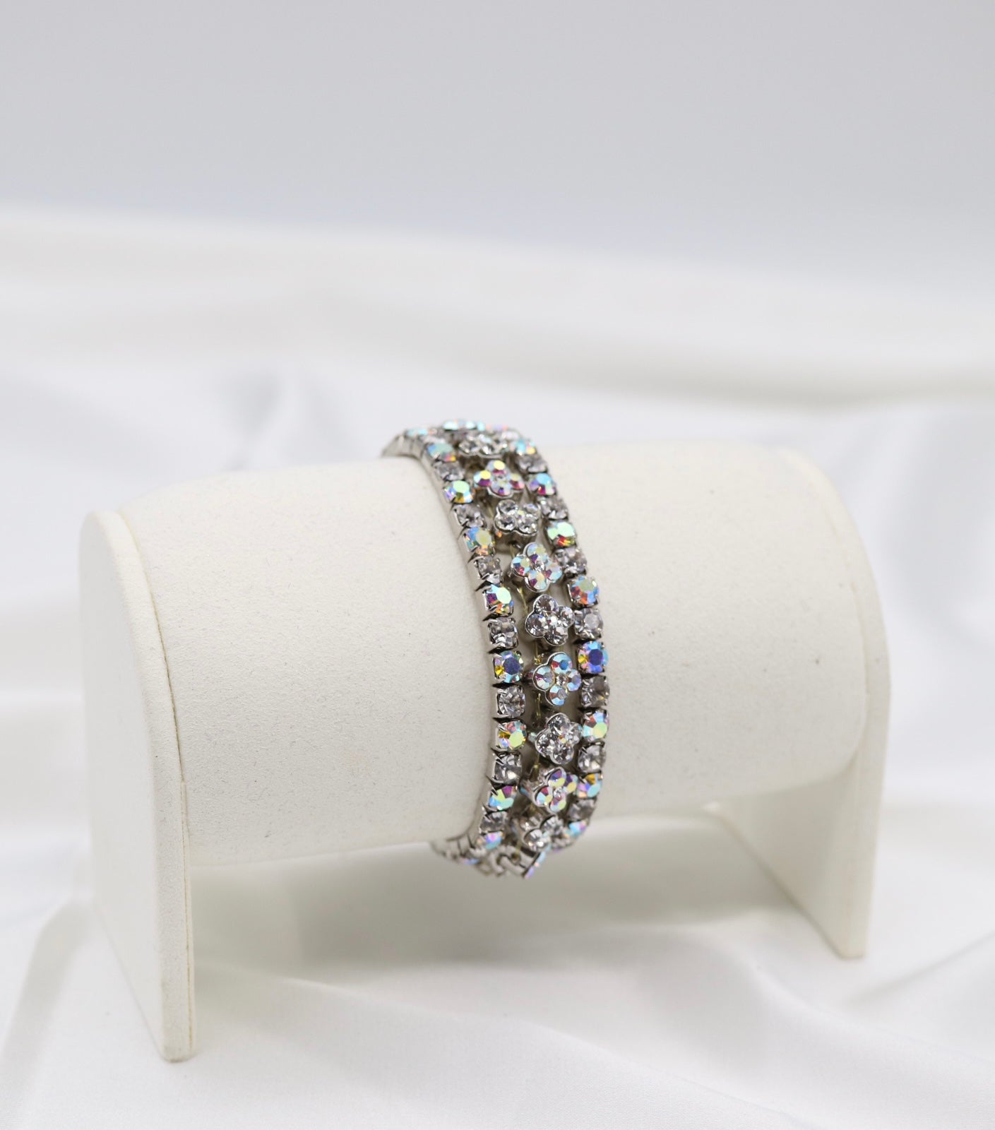 Silver Aurora Crystal Flower Bracelet