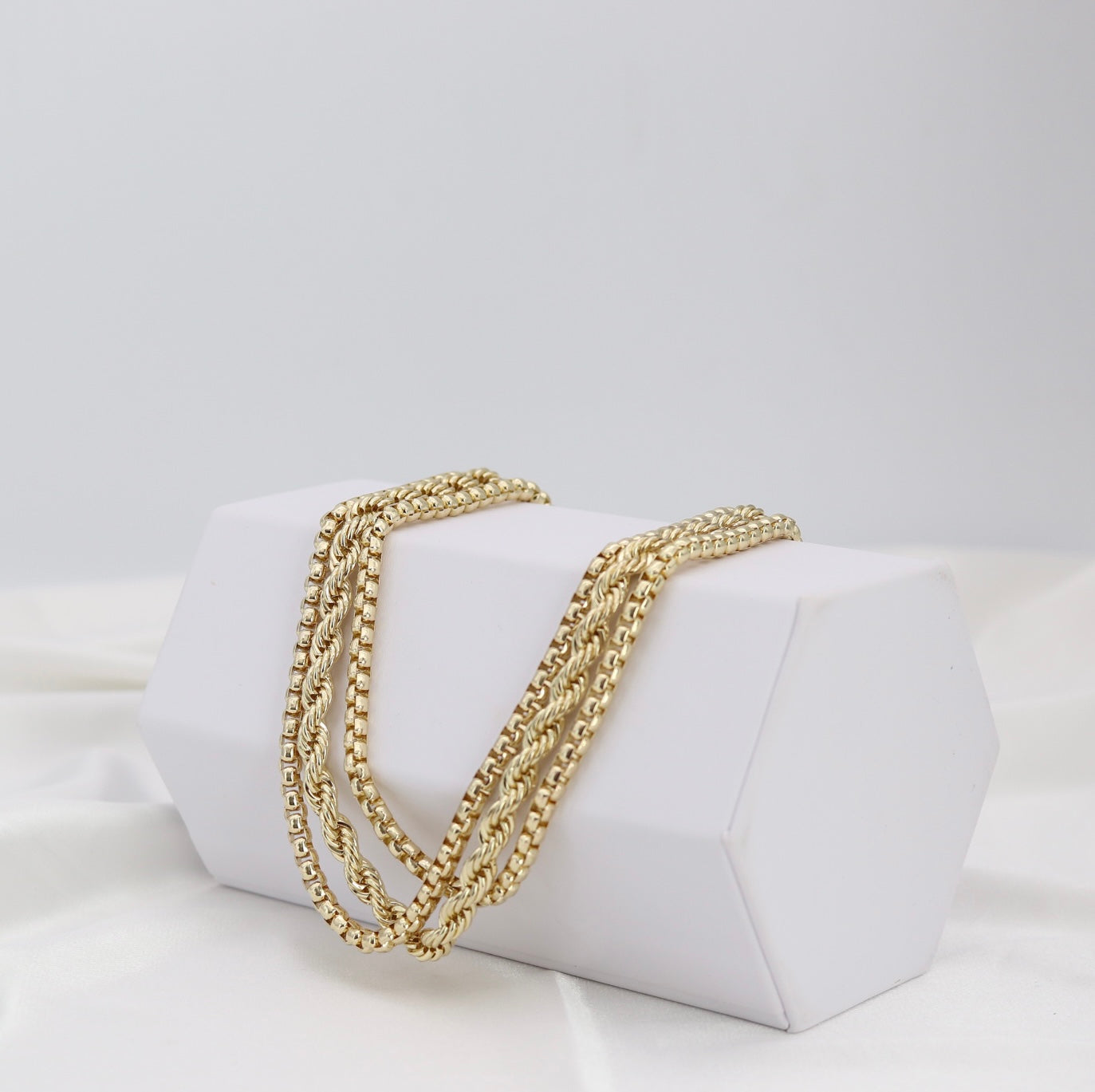 Layered Gold Rope & Box Chain Statement Necklace