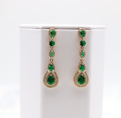 Pear Shaped Emerald Green CZ Dangling Earrings