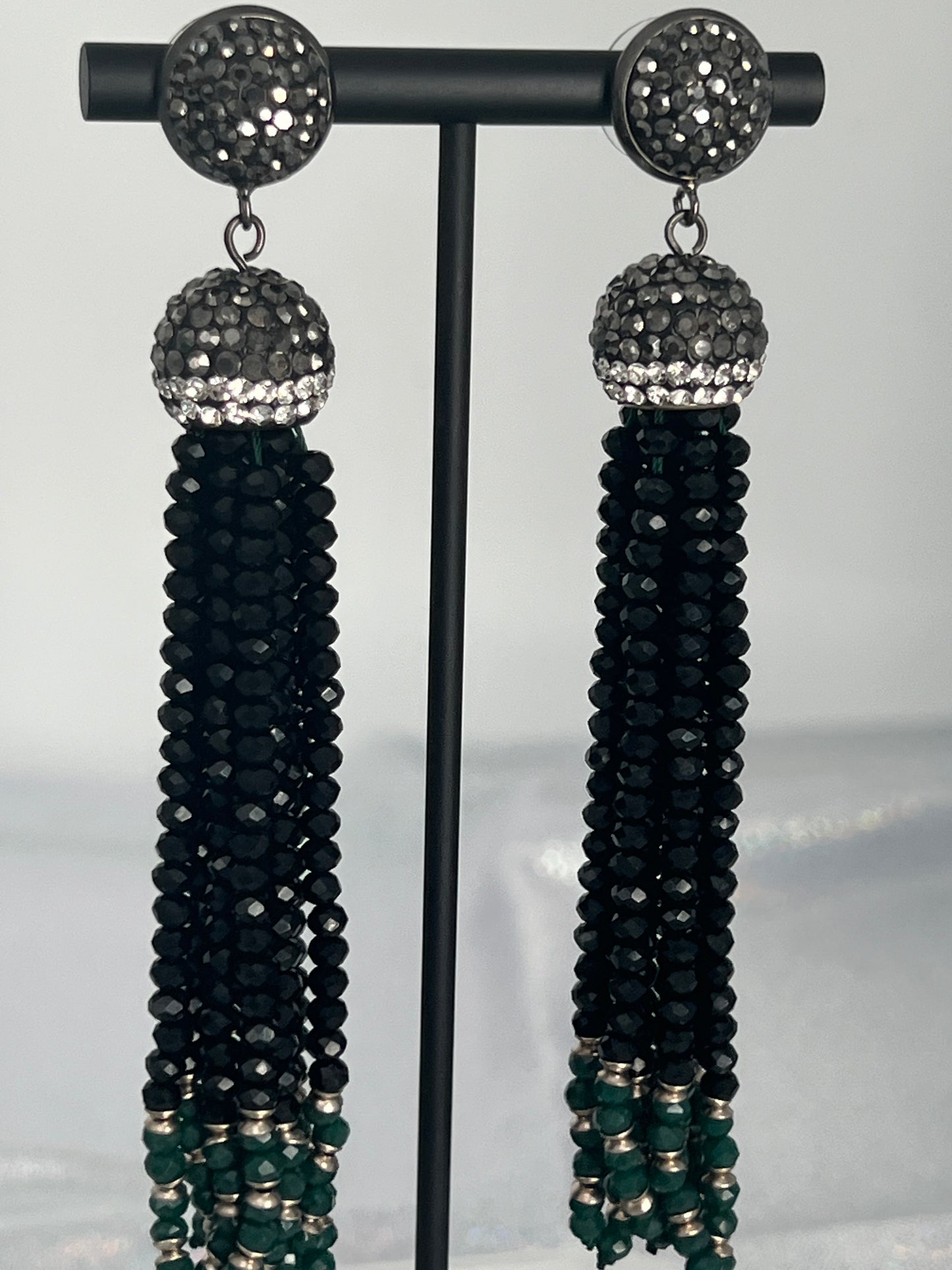 Sterling Black and a Green Tassel Earrings