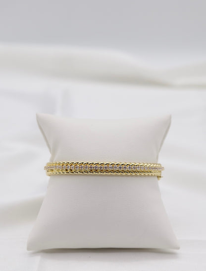 Gold Pavé Rope Bangle Bracelet – Timeless Elegance