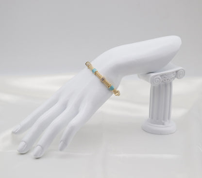 Turquoise Enamel & Crystal Gold Beaded Bangle Bracelet