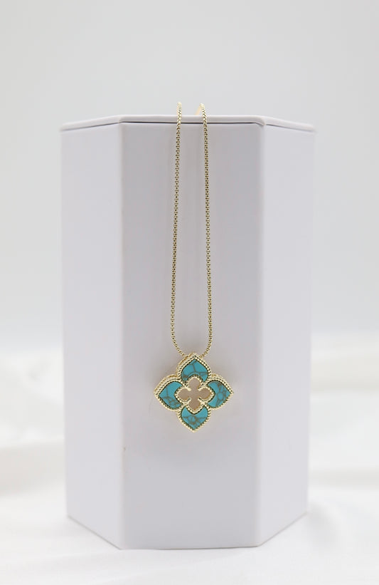 Gold Necklace with Turquoise Clover Pendant