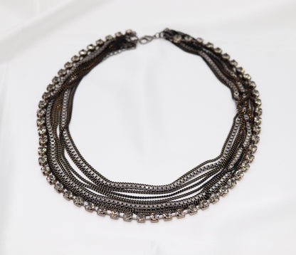 Smoky Crystal Multi-Layer Statement Necklace