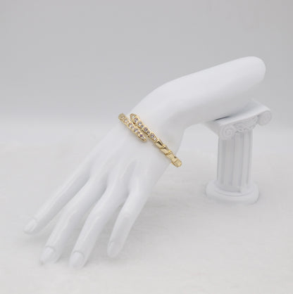 Gold-Tone Geometric Wrap Bangle with CZ Accents
