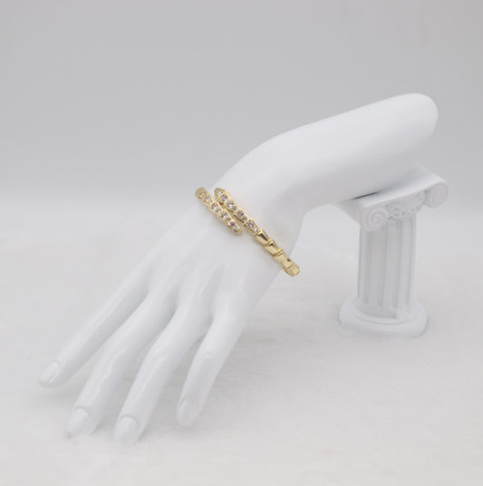 Gold-Tone Geometric Wrap Bangle with CZ Accents