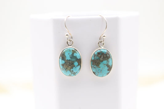 Round Turquoise Sterling Silver Dangling Earrings