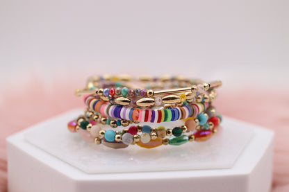 Gold Mixed Up Multicolored Beads Bracelet Set