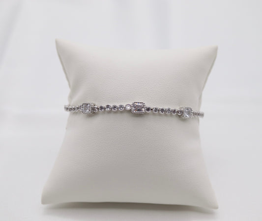 CZ Square and Round Silver Tennis Bracelet