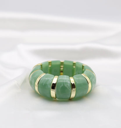 Seafoam Green Marble Stretch Bracelet with Polished Gold Accents