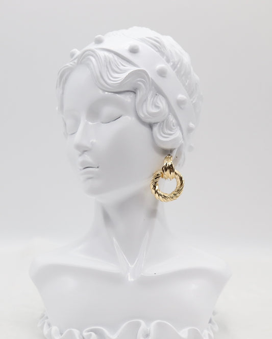 Textured Gold Twisted Circle Drop Earrings