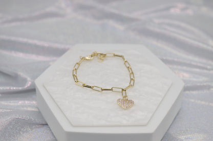 Dainty Gold Heart Paperclip Bracelet