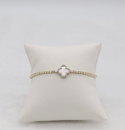 Gold Clover Adjustable CZ Bracelet