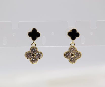 Black and Gold CZ Clover Earrings