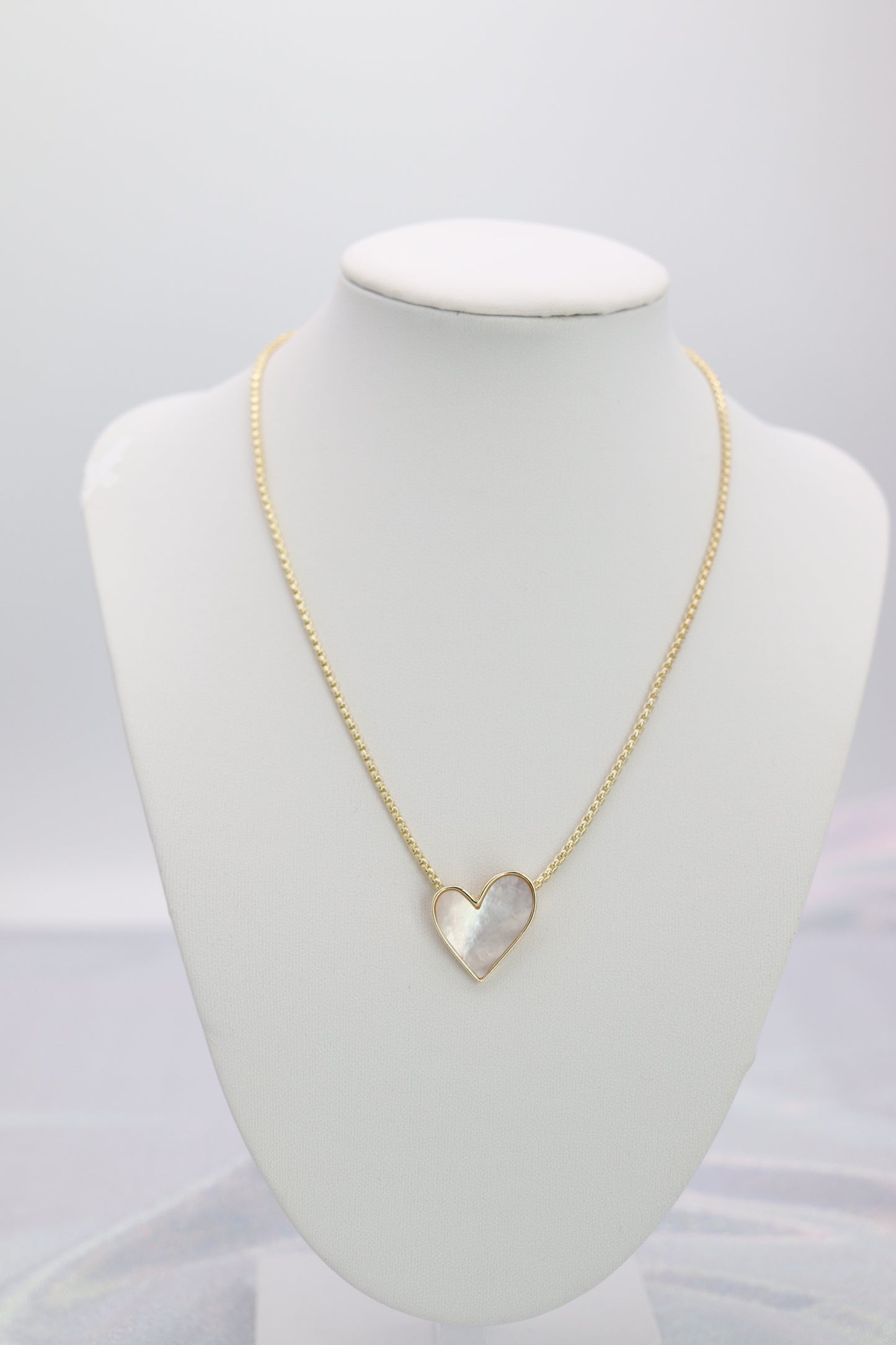 Gold Framed Ivory Heart Pendant Necklace